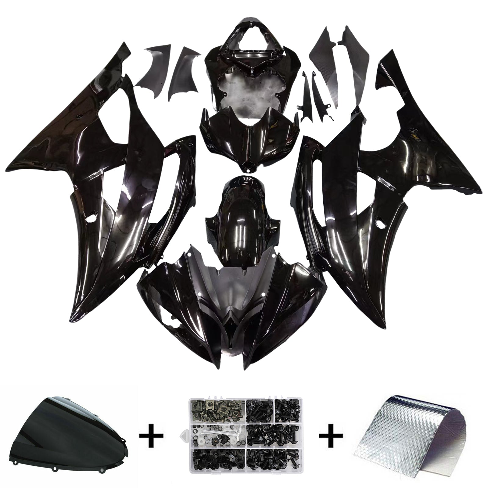 Amotopart 2008-2016 Yamaha YZF-R6 Kit de carenado negro brillante