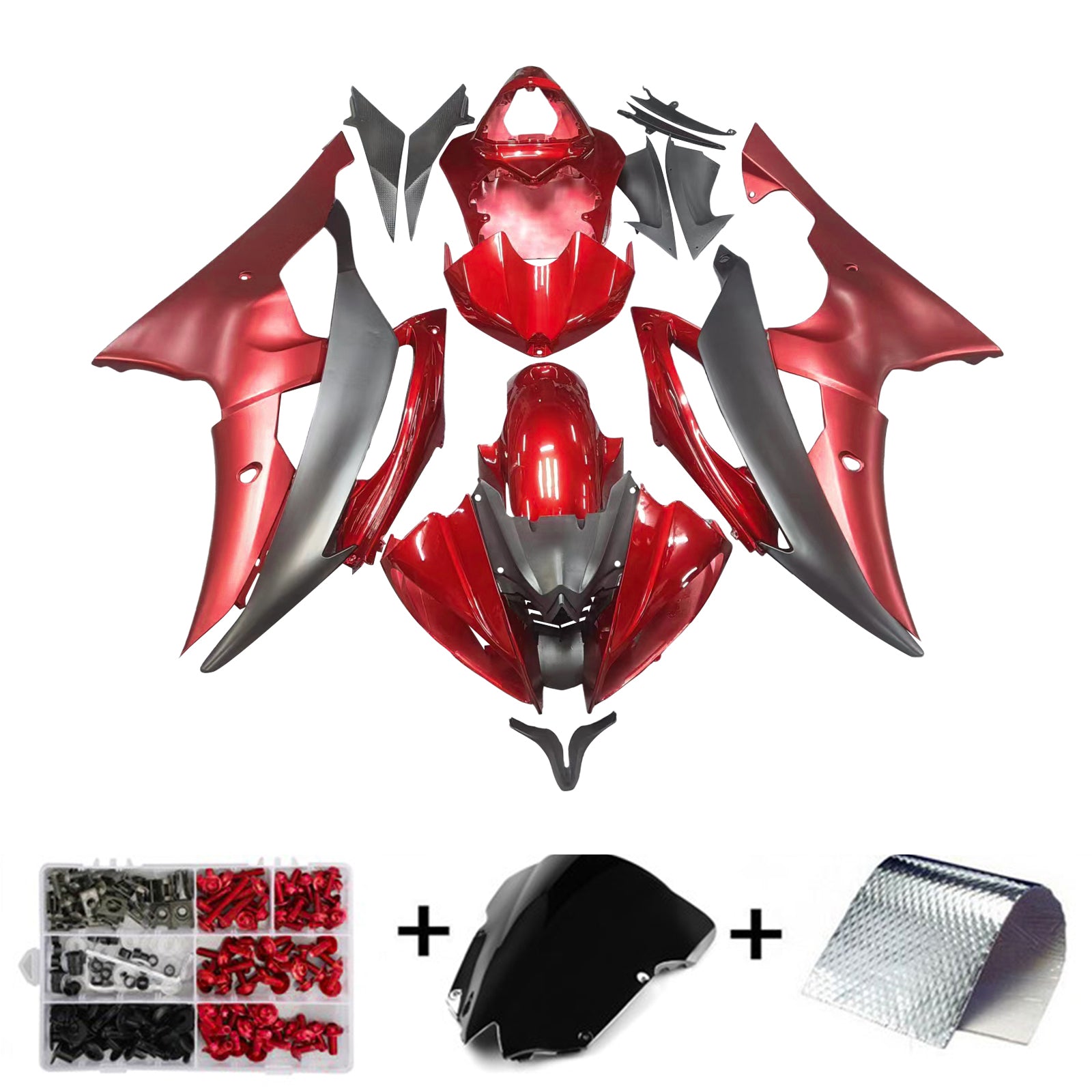 Amotopart 2008-2016 Yamaha YZF-R6 Matte Red Black Fairing Kit