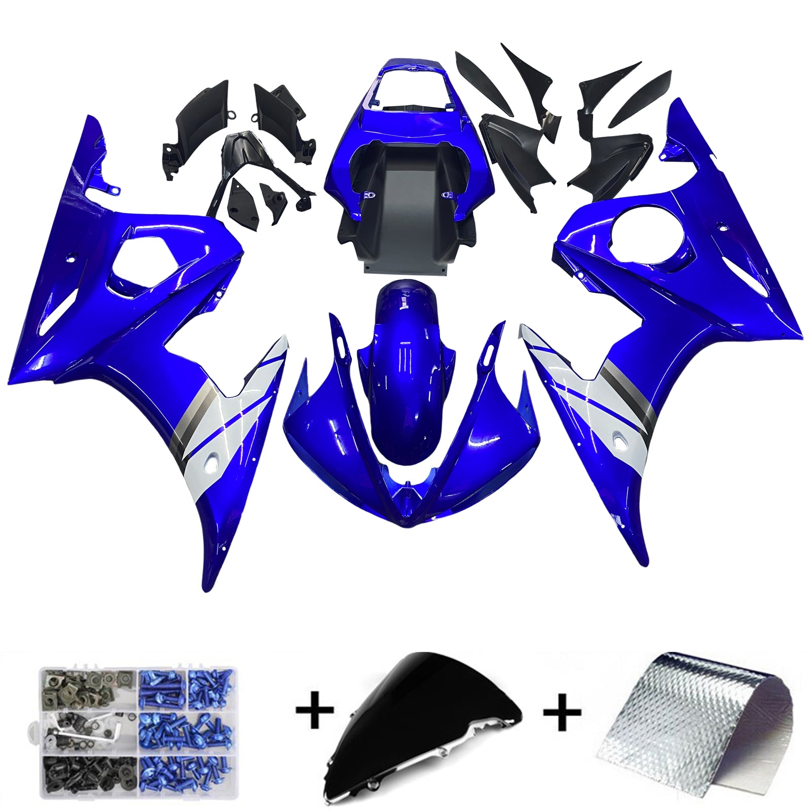 Amotopart 2003 2004 Yamaha YZF R6 Fairing Blue White Kit