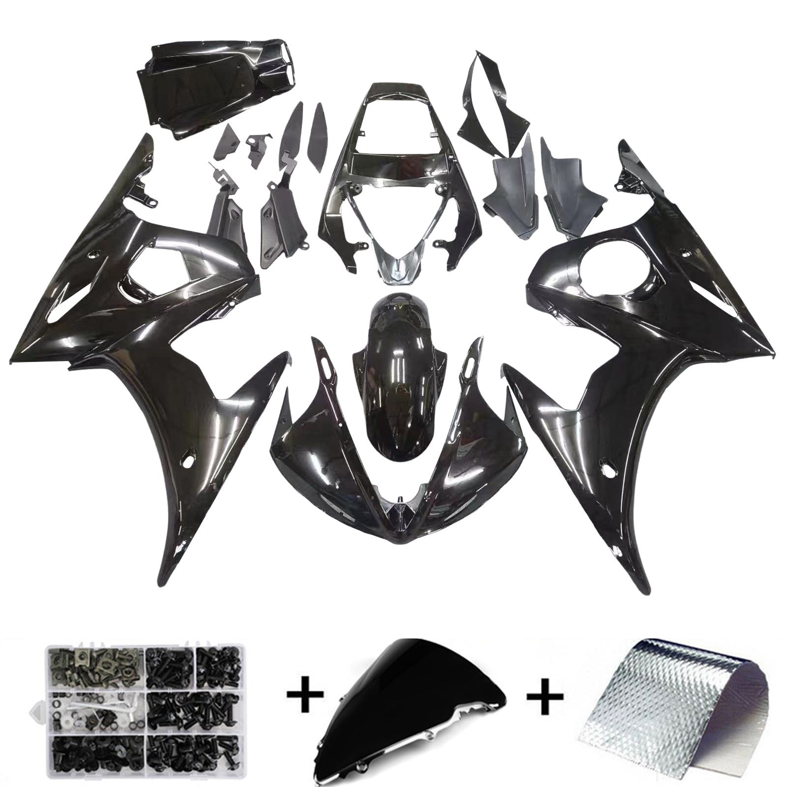 Amotopart Kit de carénage noir brillant pour Yamaha YZF R6 2003-2004