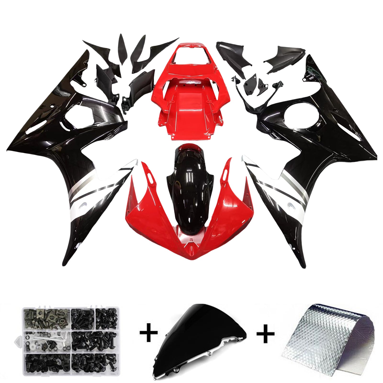 Amotopart 2003 2004 Yamaha YZF R6 Fairing Red White Kit