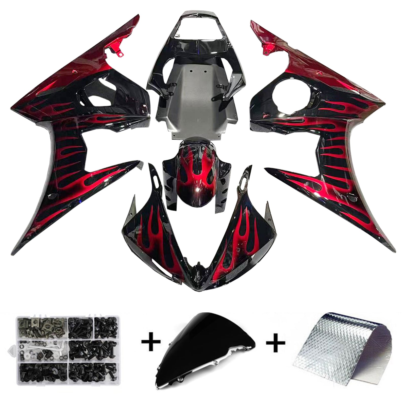 Amotopart 2005 Yamaha YZF R6 Fairing Red Flame Kit