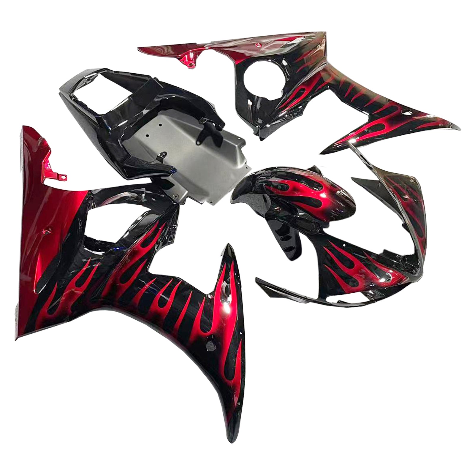 Amotopart 2005 Yamaha YZF R6 Fairing Red Flame Kit