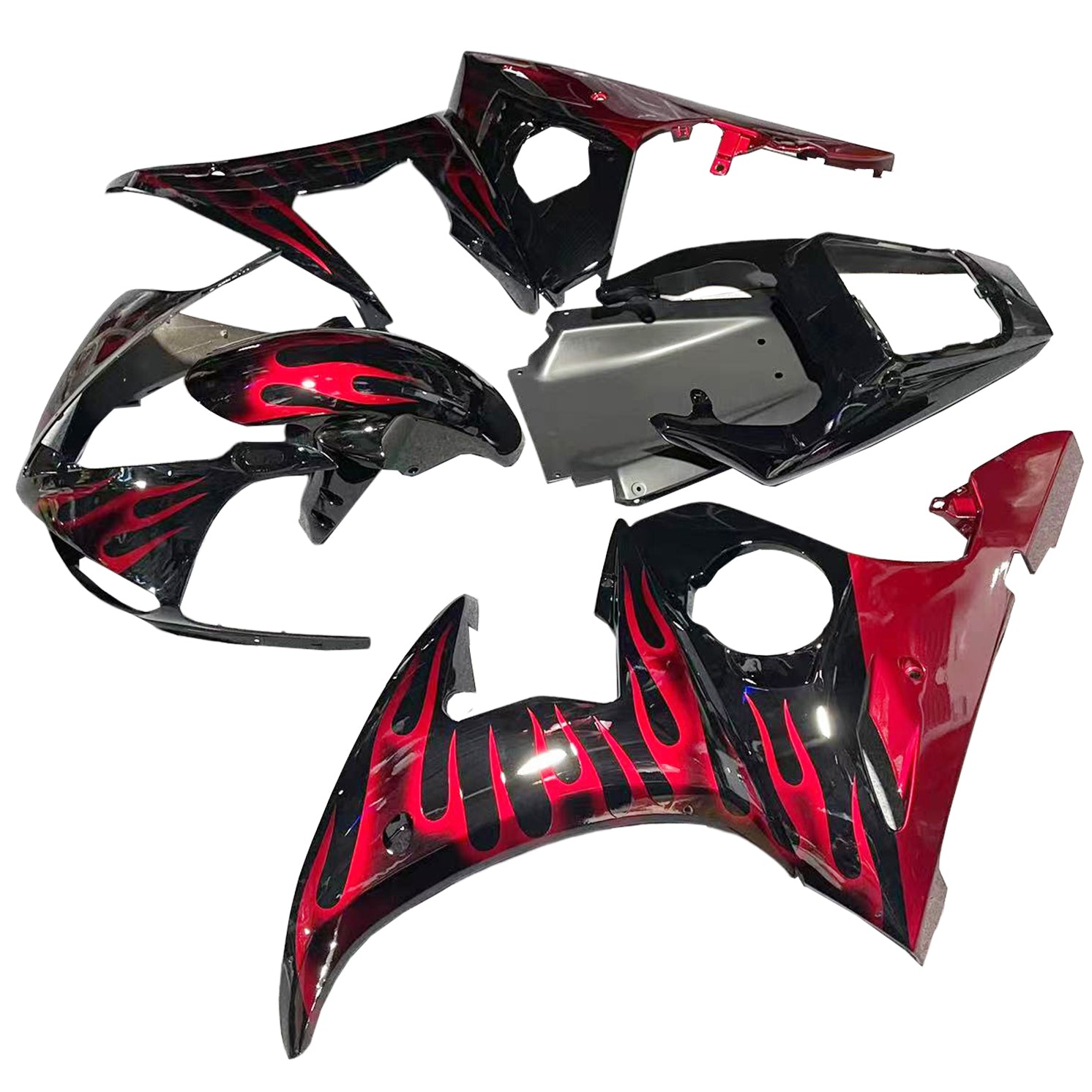 Amotopart 2005 Yamaha YZF R6 Fairing Red Flame Kit