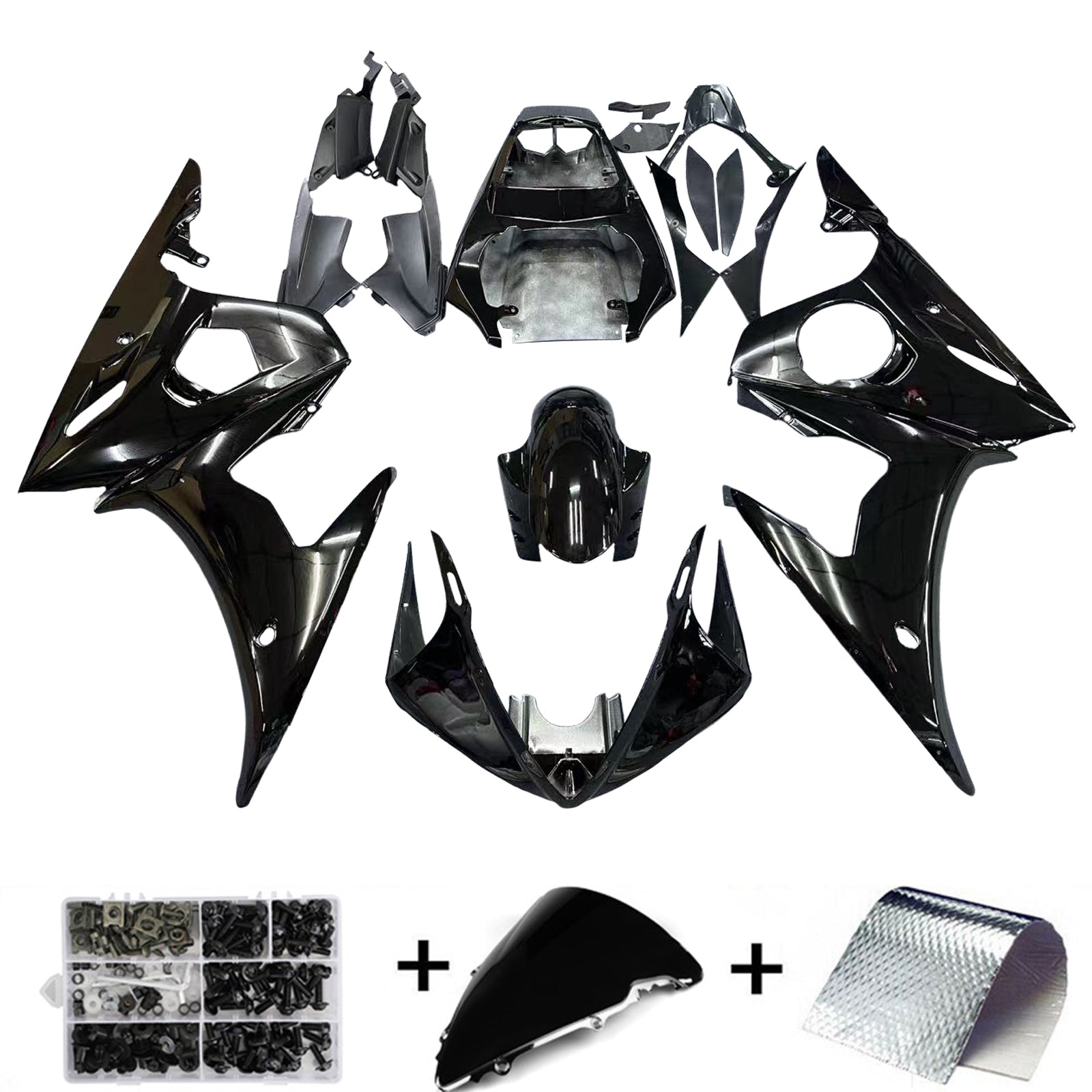 Kit de carénage Amotopart 2005 Yamaha YZF R6 noir brillant