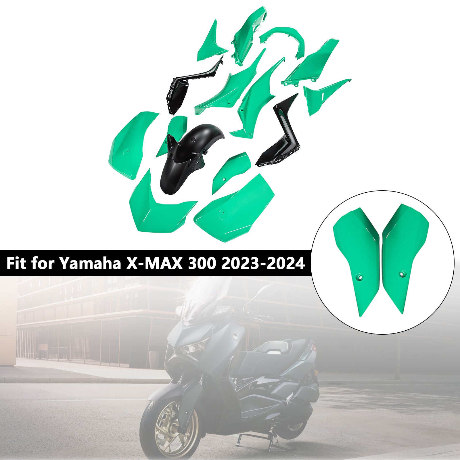 Amotopart 2023-2024 Yamaha X-MAX 300 Light Green Black Fairing Kit