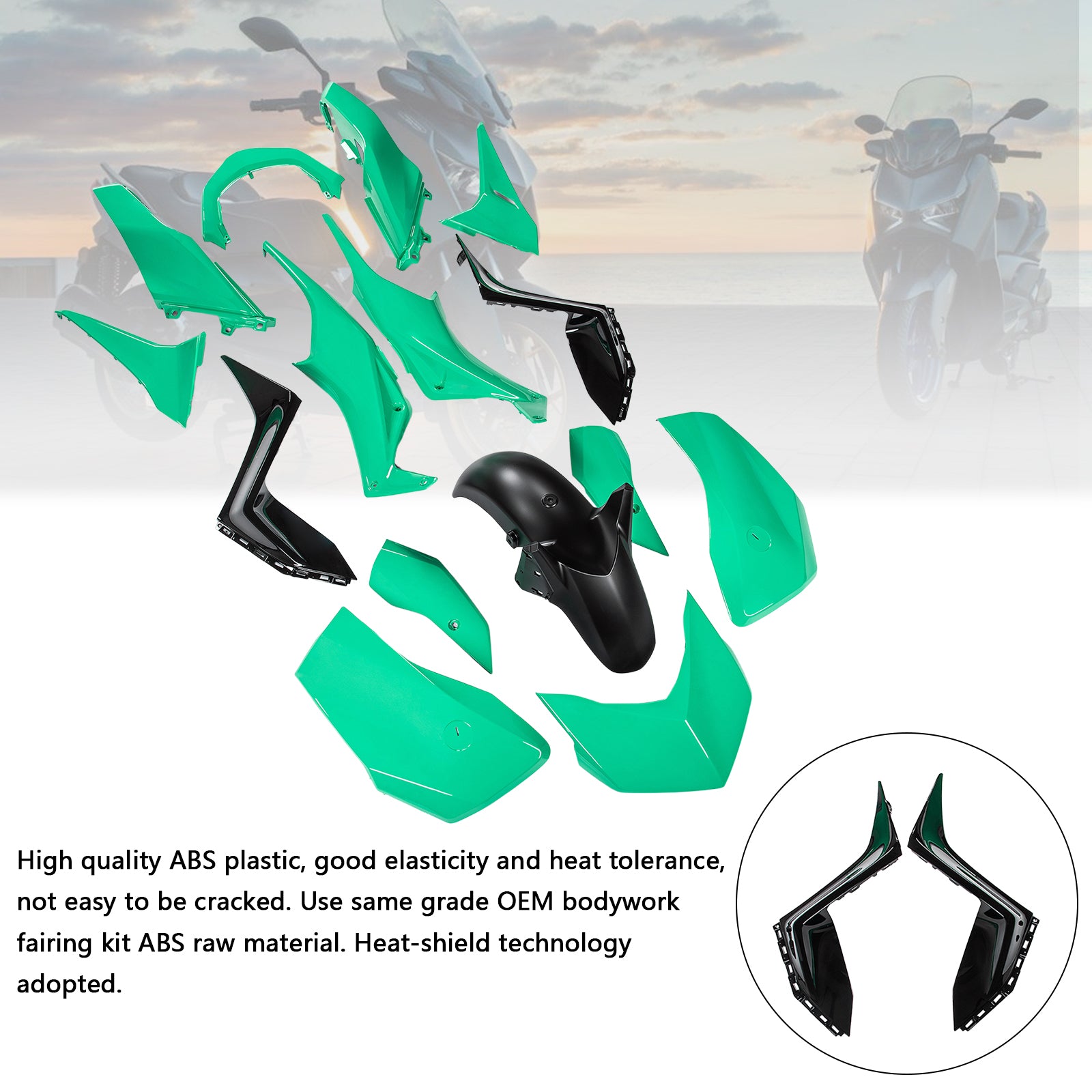 Amotopart 2023-2024 Yamaha X-MAX 300 Light Green Black Fairing Kit