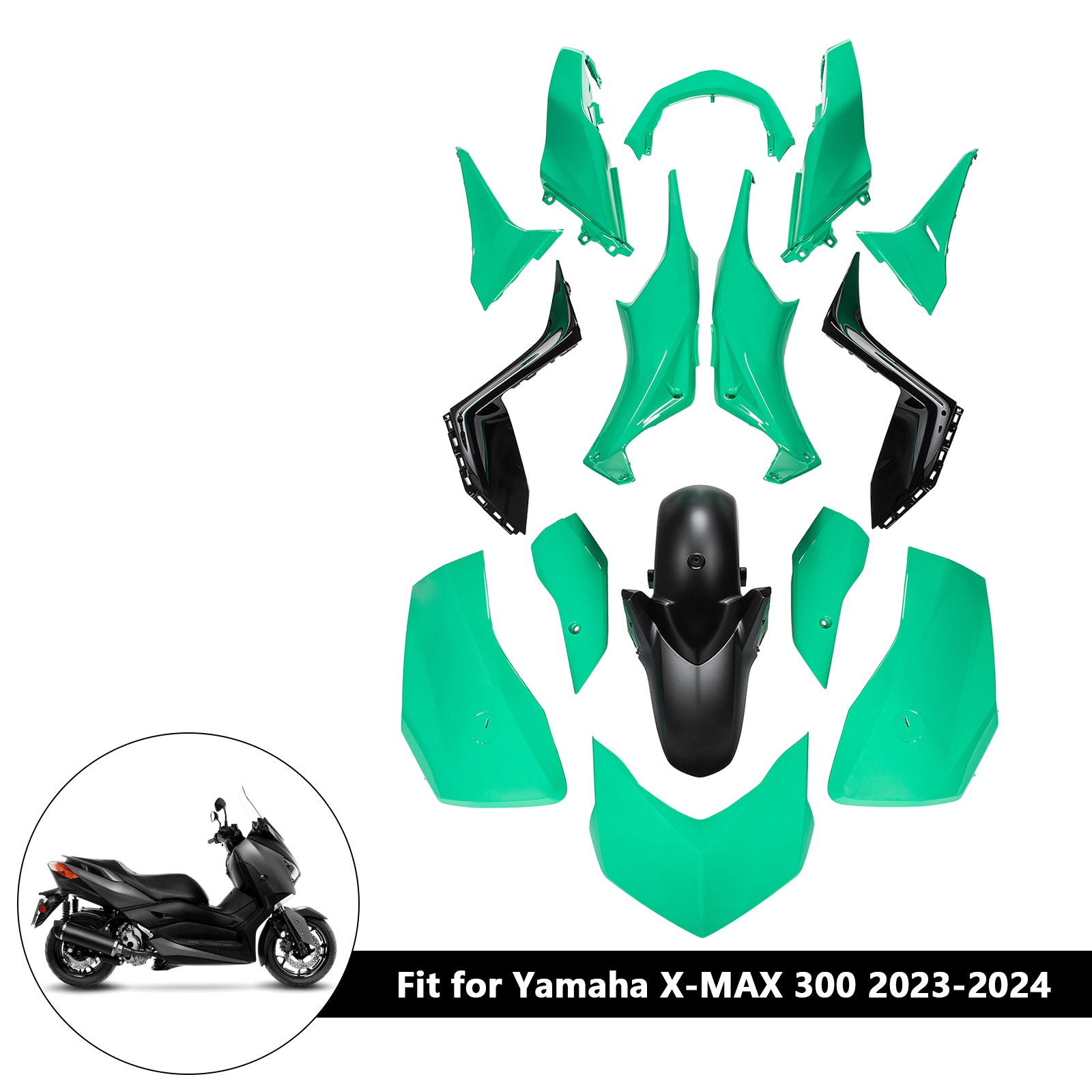 Amotopart 2023-2024 Yamaha X-MAX 300 Light Green Black Fairing Kit