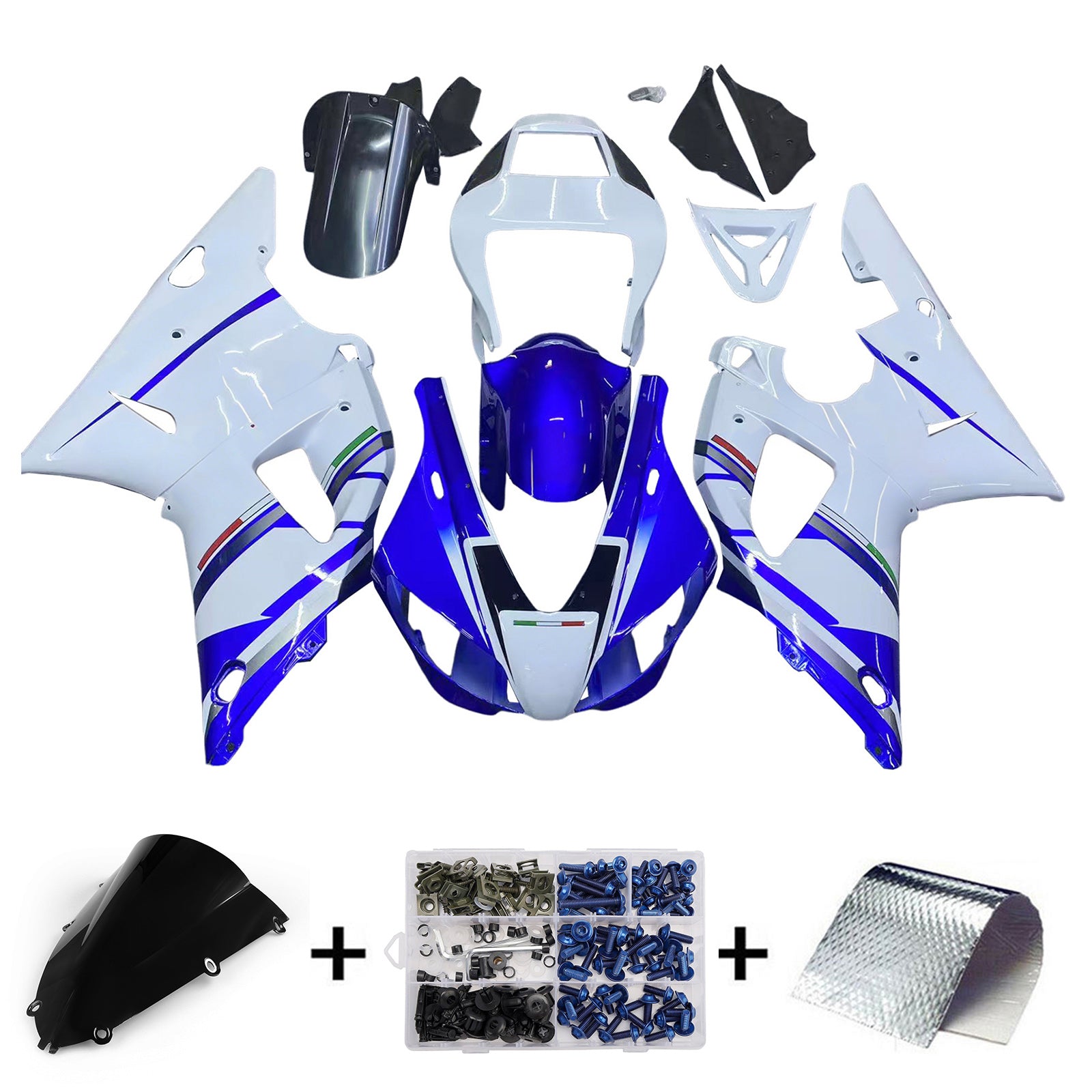 Amotopart 1998-1999 Yamaha YZF 1000 R1 Bleu&Kit de carénage blanc Style2
