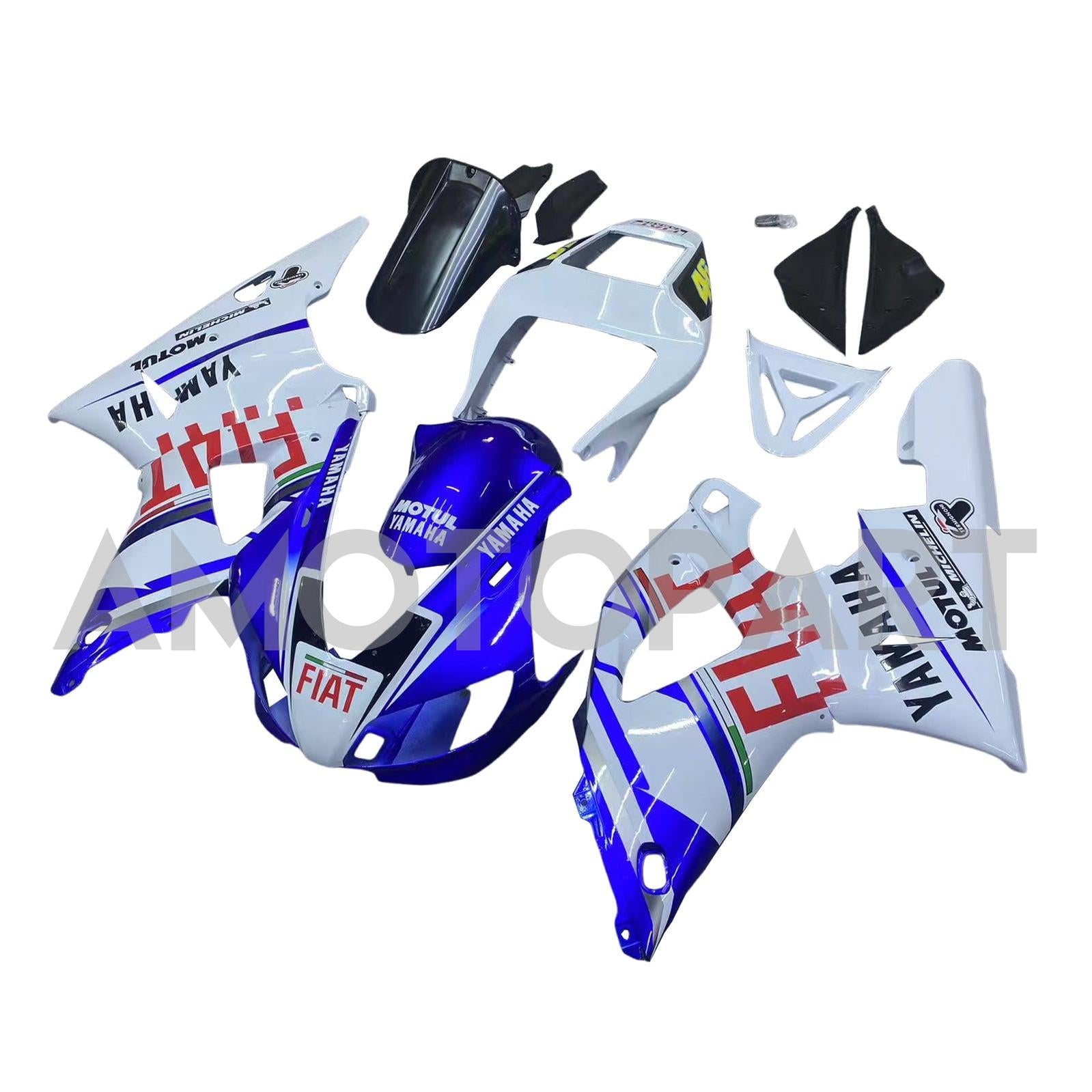 Amotopart 1998-1999 Yamaha YZF 1000 R1 Bleu&Kit de carénage blanc Style2