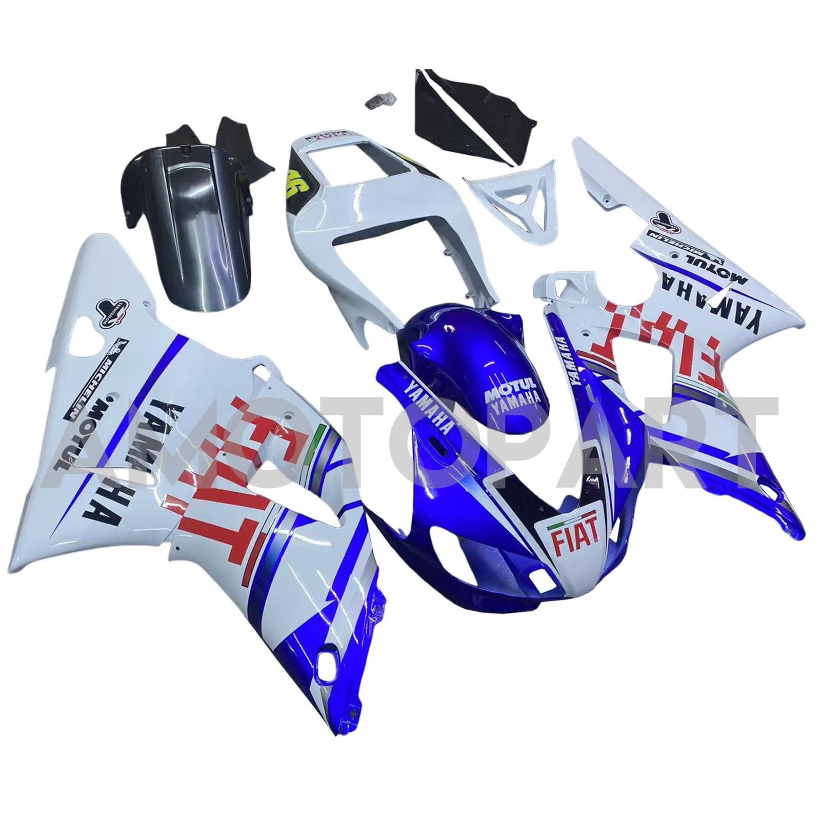 Amotopart 1998-1999 Yamaha YZF 1000 R1 Bleu&Kit de carénage blanc Style2