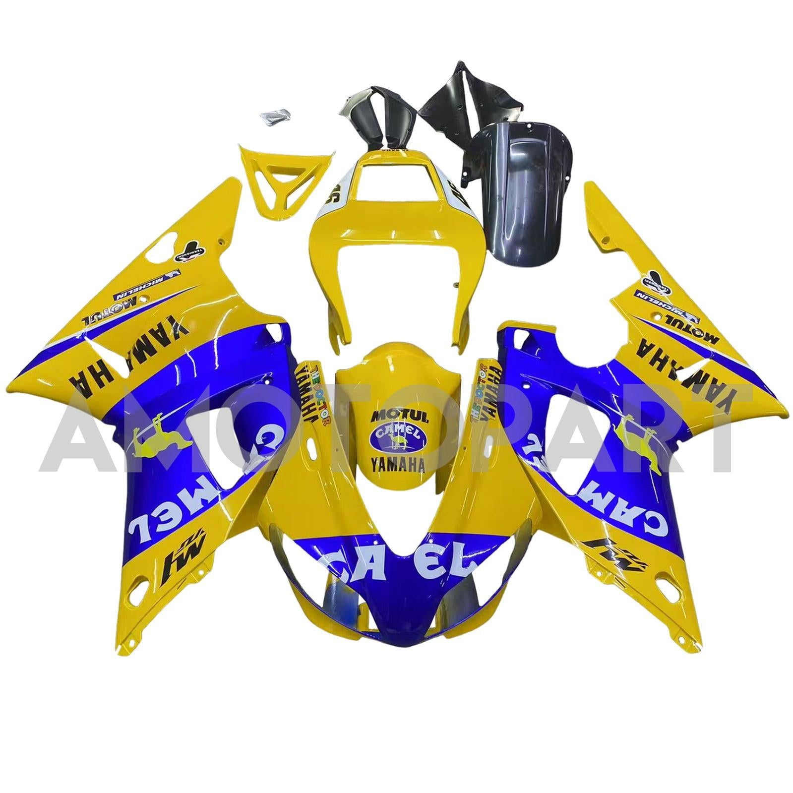 Amotopart 1998-1999 Yamaha YZF 1000 R1 Yellow & Blue Fairing Kit