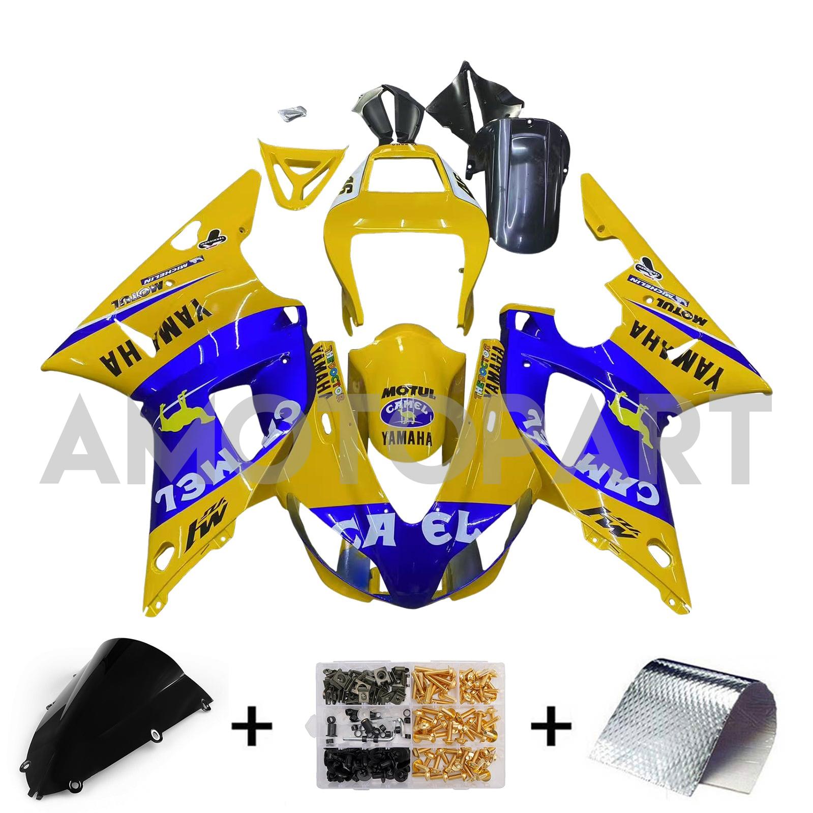 Amotopart 1998-1999 Yamaha YZF 1000 R1 Yellow & Blue Fairing Kit