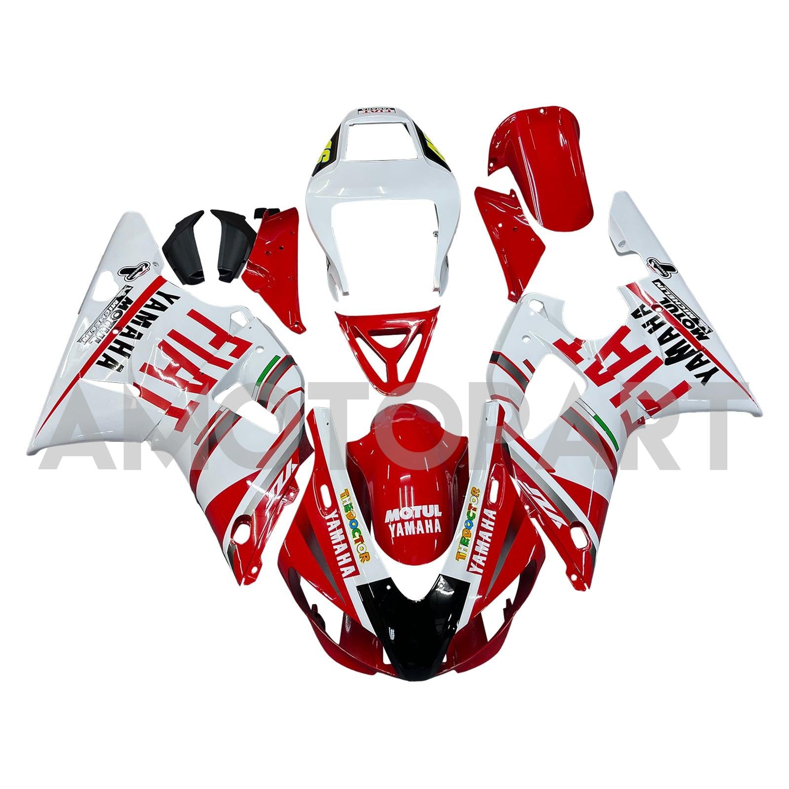 Amotopart 1998-1999 Yamaha YZF 1000 R1 Red & White Fairing Kit