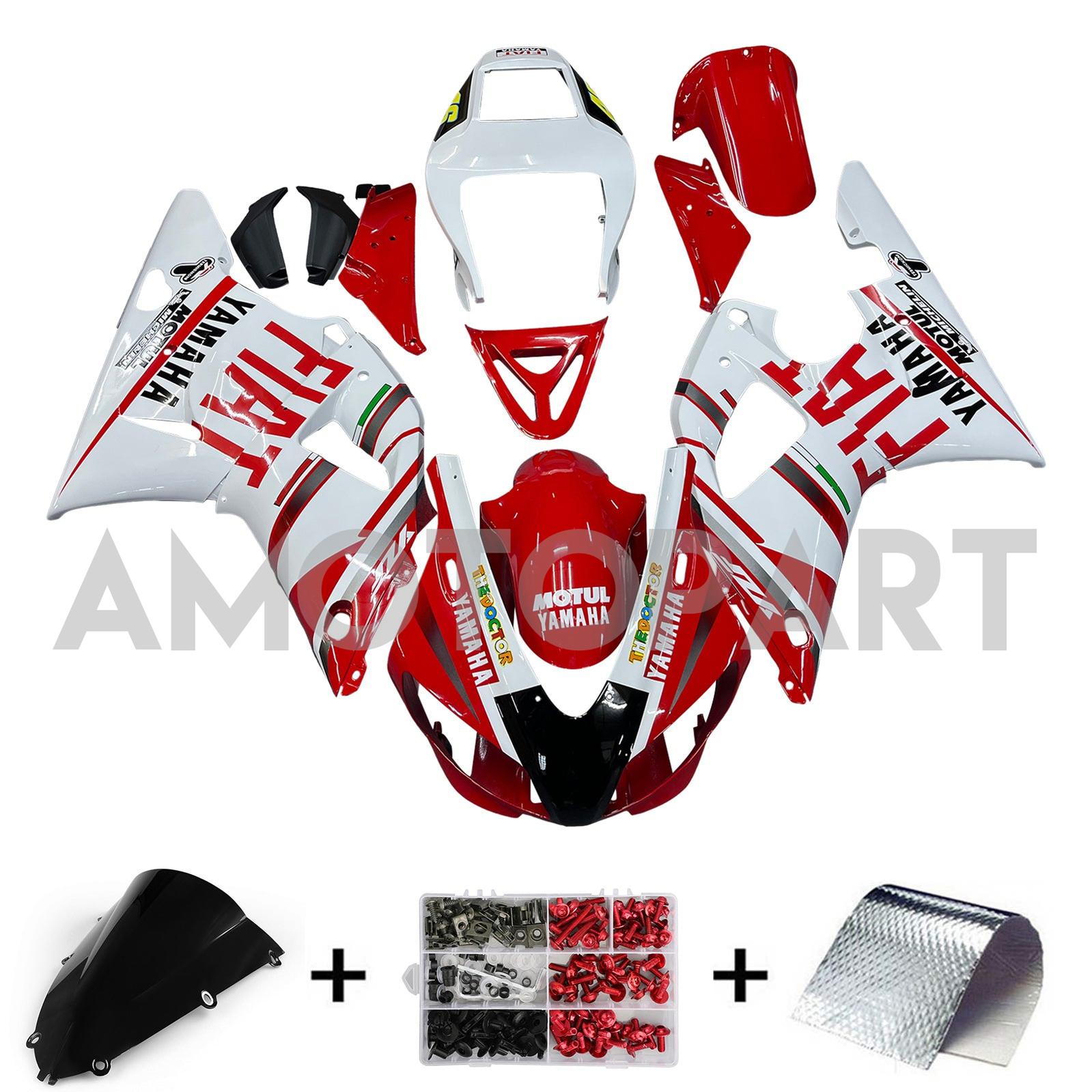 Amotopart 1998-1999 Yamaha YZF 1000 R1 Red & White Fairing Kit