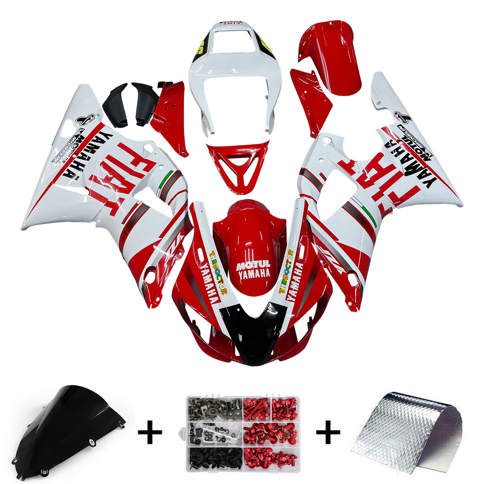 Amotopart 1998-1999 Yamaha YZF 1000 R1 Kit de carenado rojo y blanco