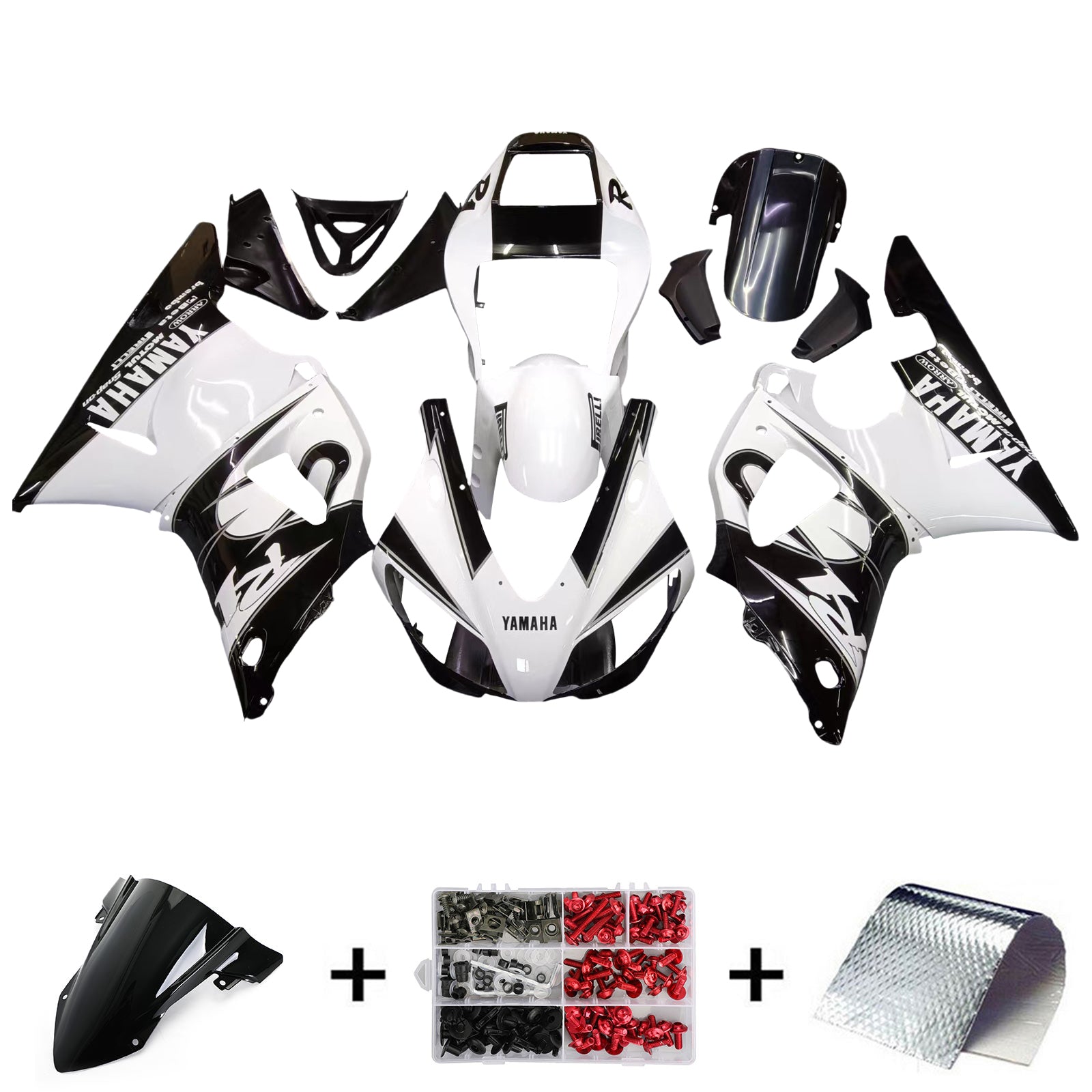 Amotopart Yamaha 1998-1999 YZF 1000 R1 Kit de carenado blanco mezclado negro