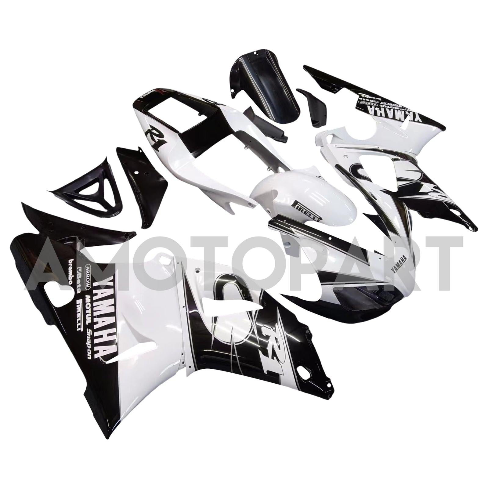 Amotopart Yamaha 1998-1999 YZF 1000 R1 White Mix Black Fairing Kit