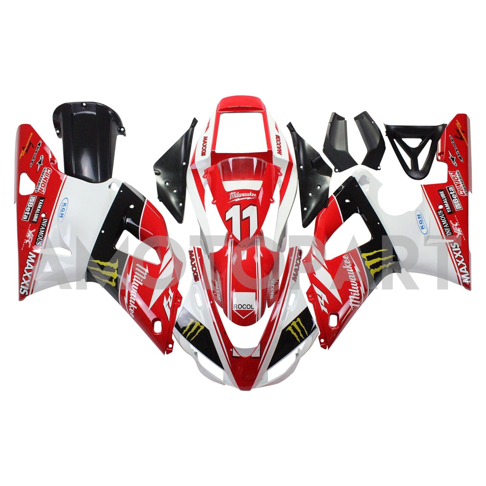Amotopart Yamaha 1998-1999 YZF 1000 R1 Röd med Claw Fairing Kit