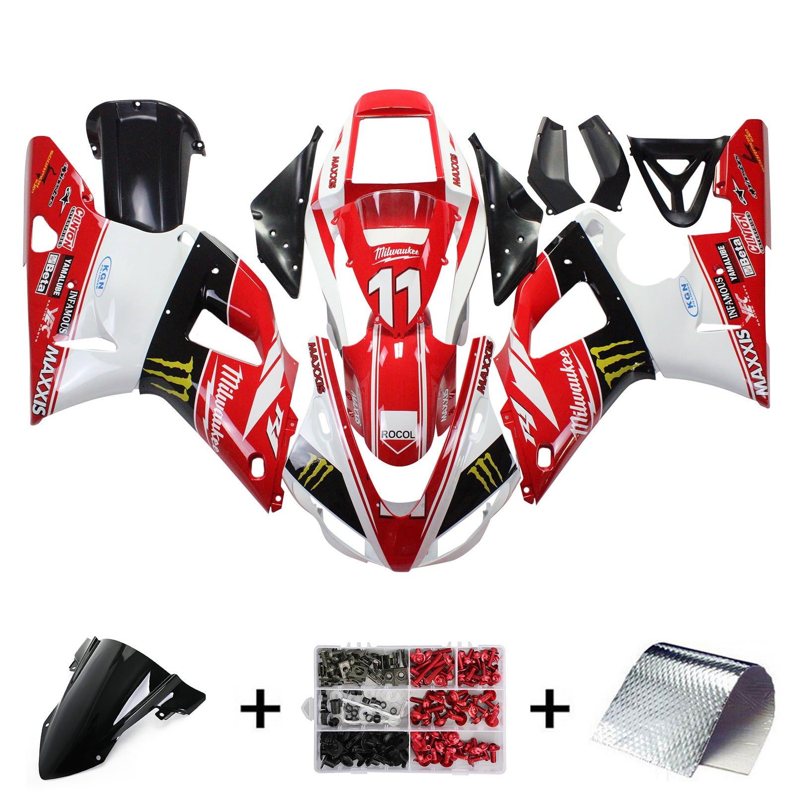 Amotopart Yamaha 1998-1999 YZF 1000 R1 Rouge avec kit de carénage à griffes