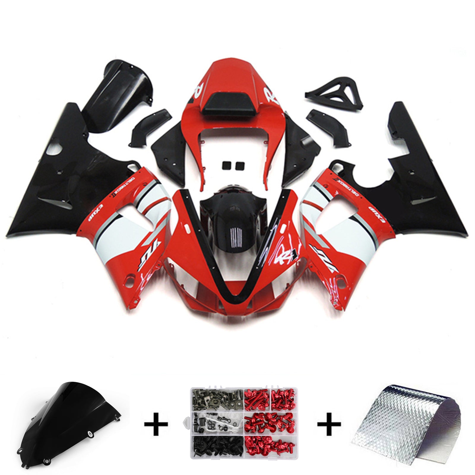 Amotopart 1998-1999 Yamaha YZF 1000 R1 Rosso e Bianco Style 5 Kit carena