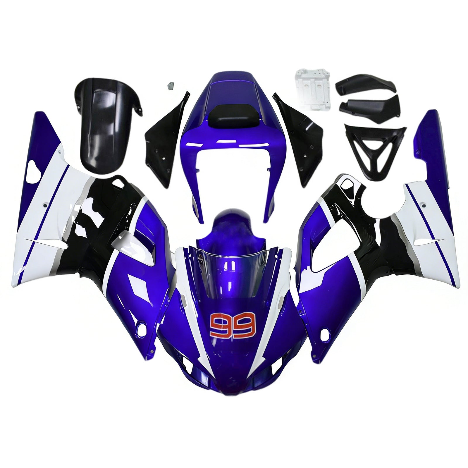 Amotopart 1998-1999 Kit carena Yamaha YZF 1000 R1 nero bianco blu