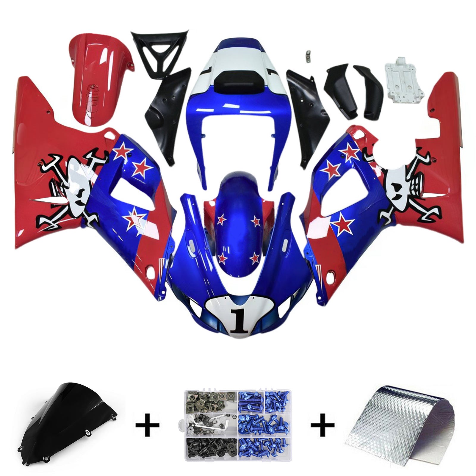 Amotopart 1998-1999 Yamaha YZF 1000 R1 Black Blue Pink Fairing Kit