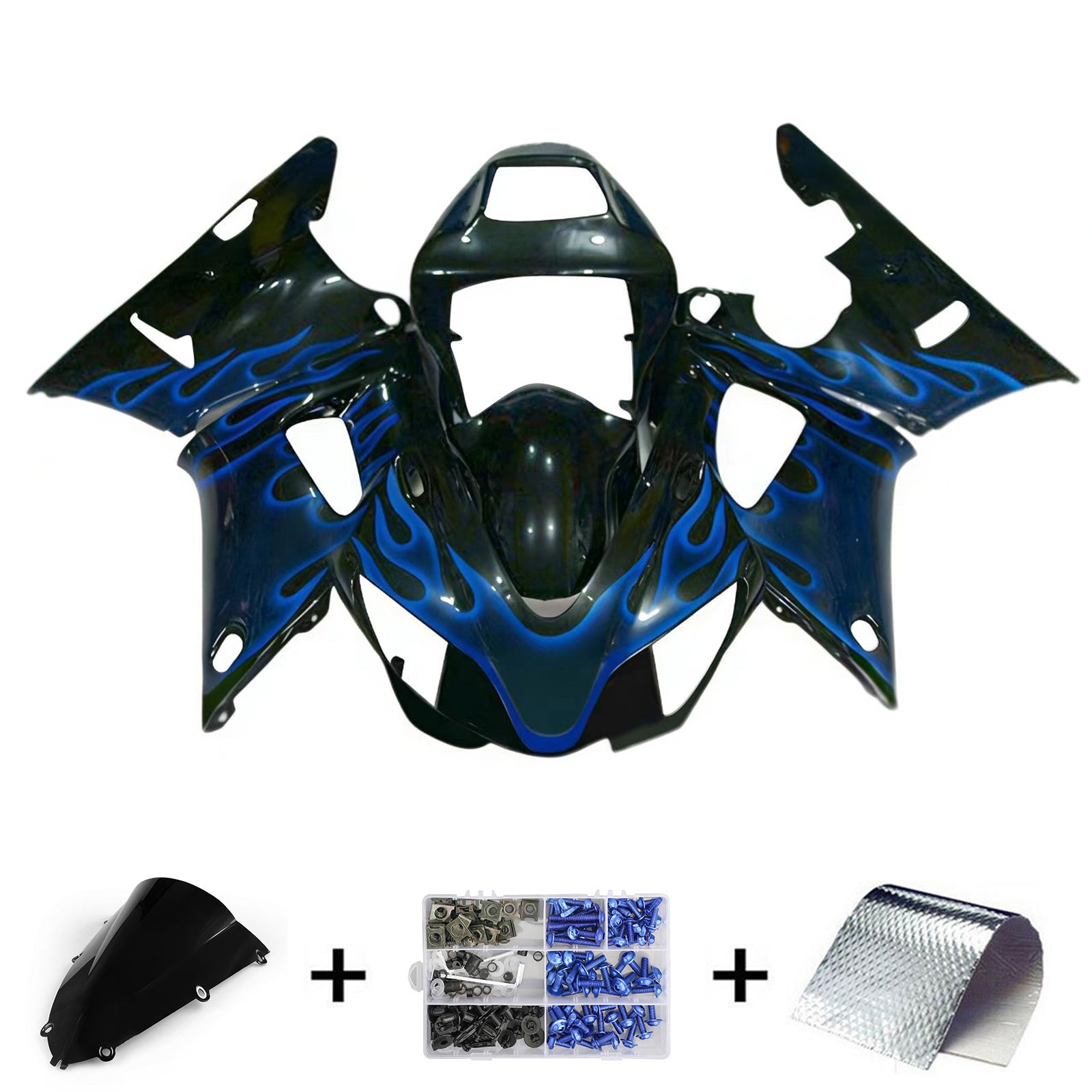 Amotopart 1998-1999 Yamaha YZF 1000 R1 Glossy Black Blue Fairing Kit