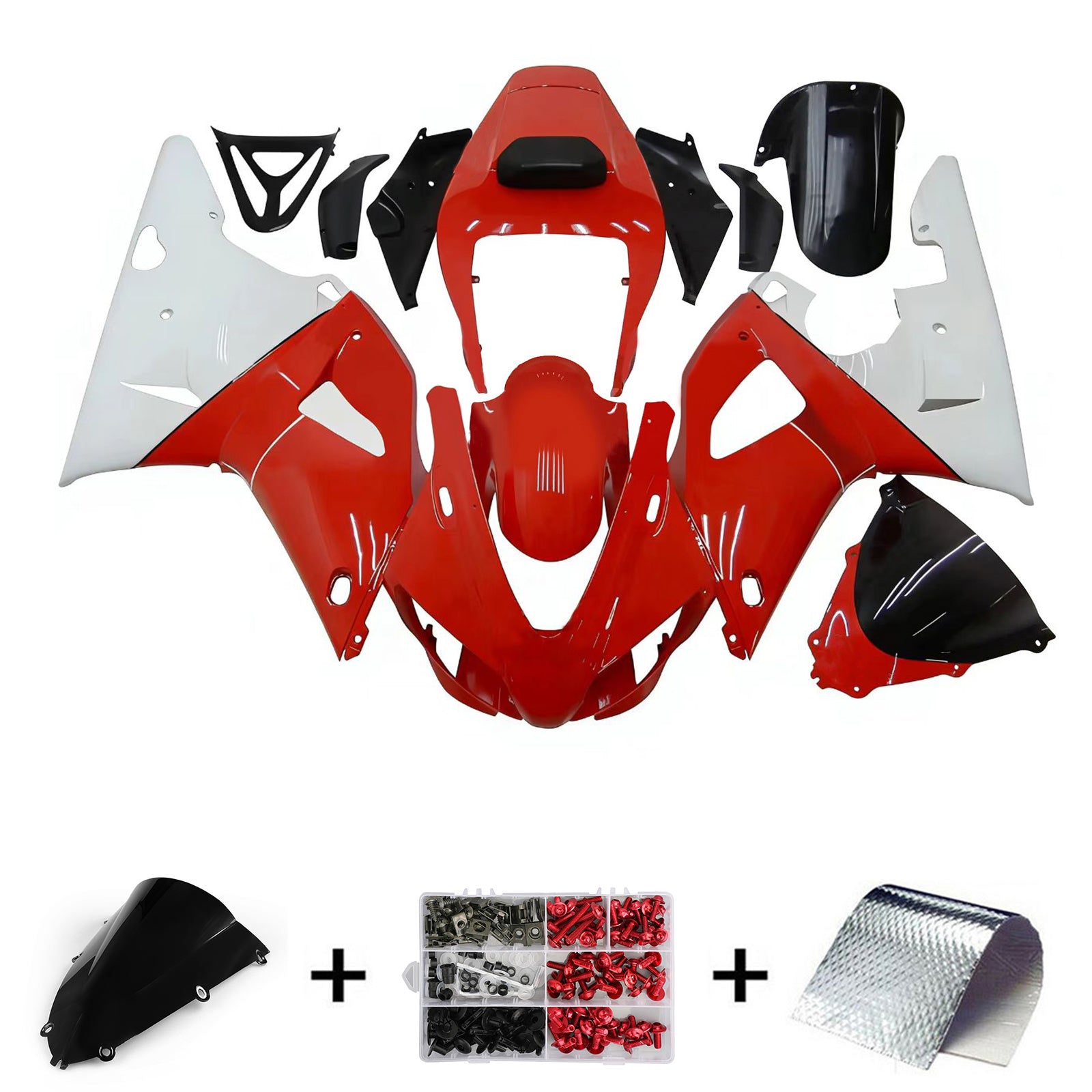 Amotopart 1998-1999 Kit carena Yamaha YZF 1000 R1 nero lucido bianco rosso
