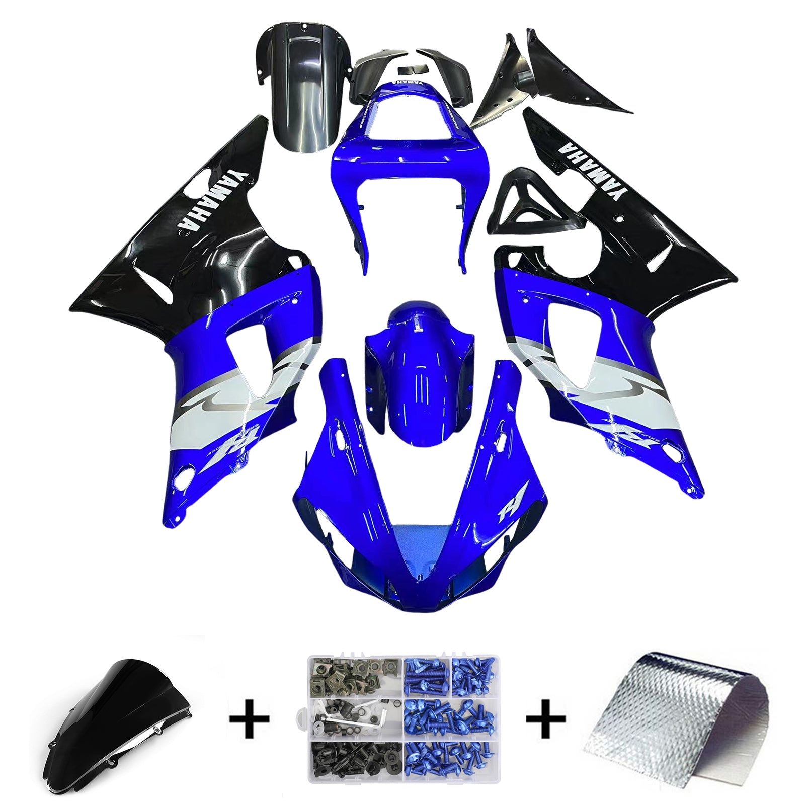 Amotopart 2000–2001 Yamaha YZF 1000 R1 Verkleidungsset in Blau und Schwarz