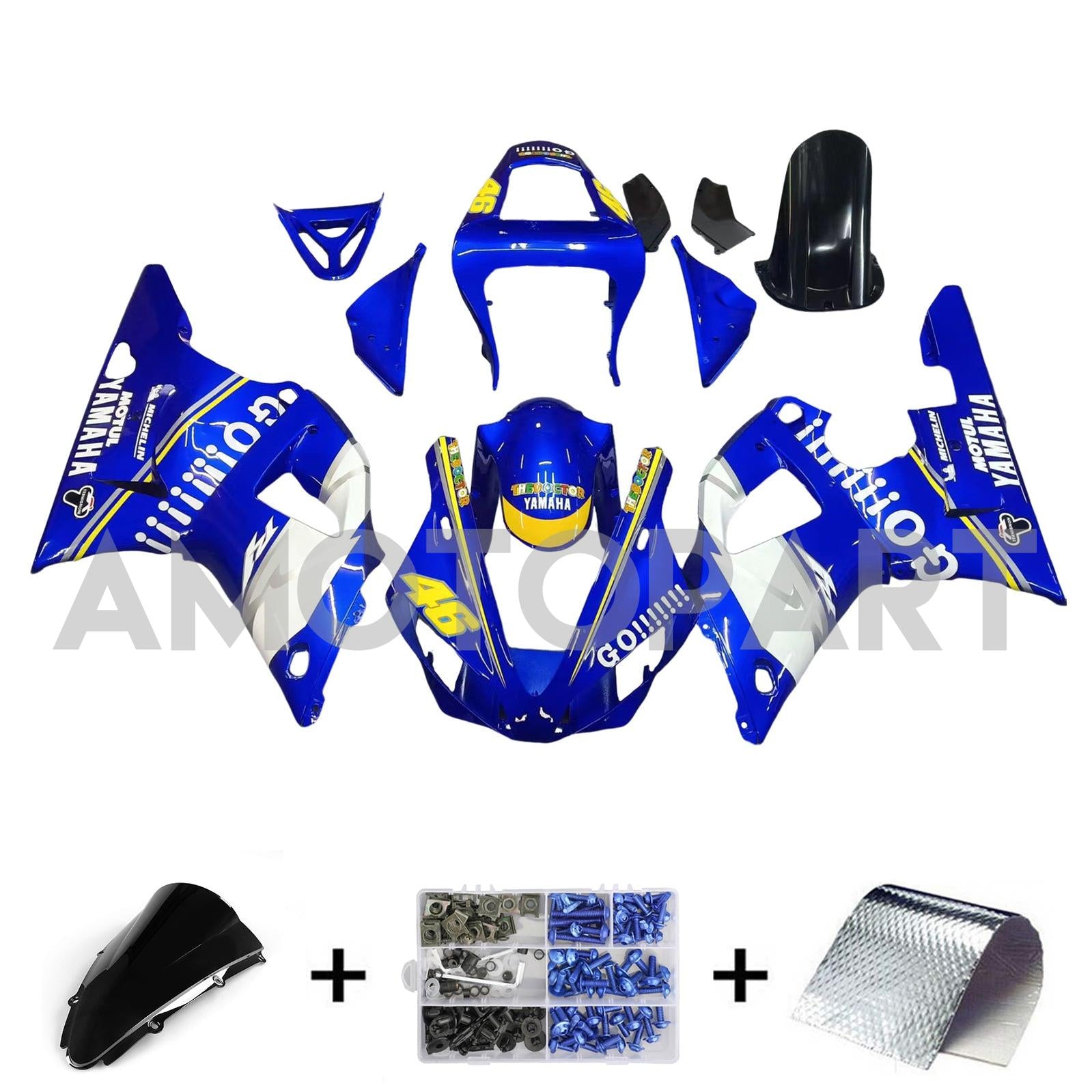 Amotopart 2000-2001 Yamaha YZF 1000 R1 Blue&White Style1 Fairing Kit