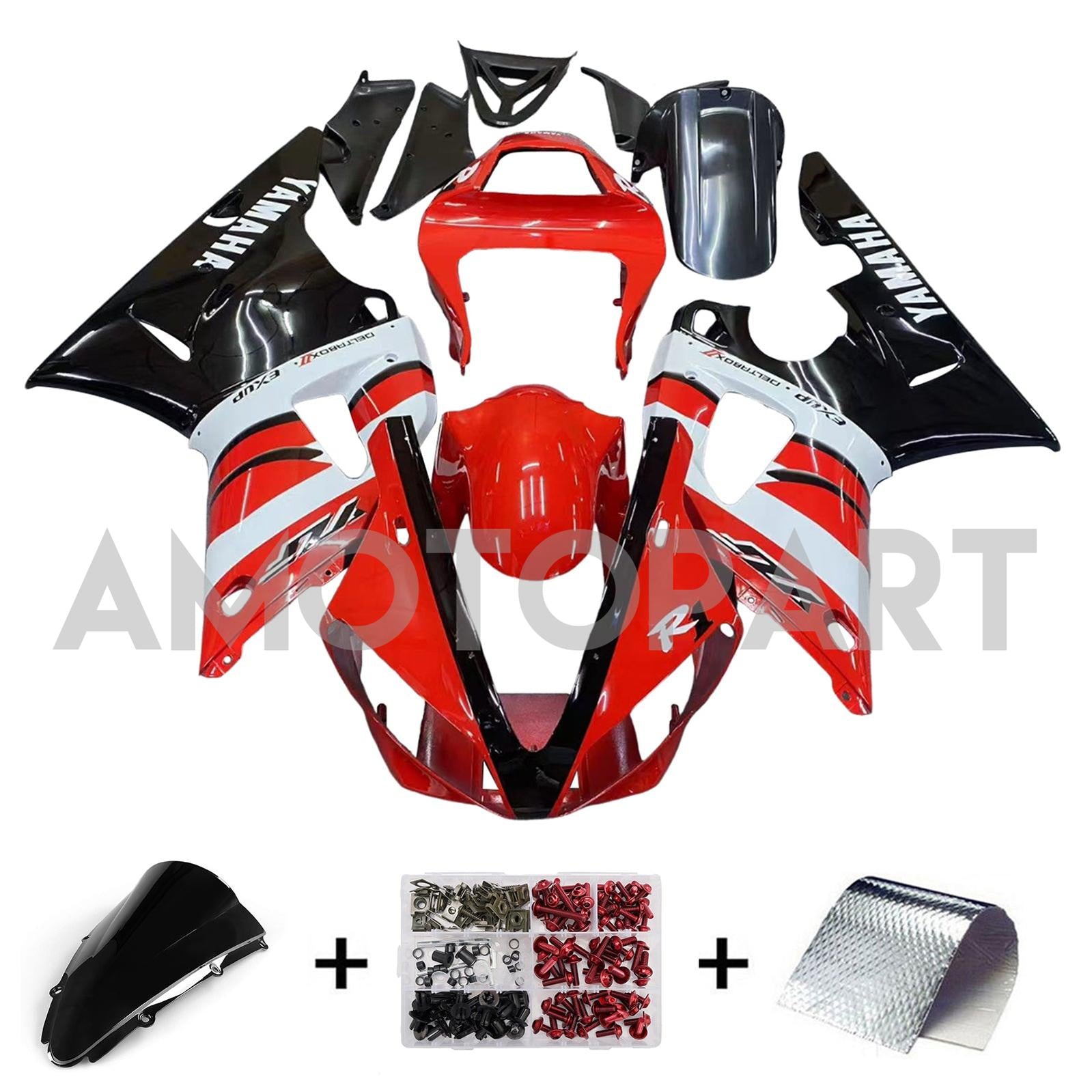 Amotopart 2000-2001 Yamaha YZF 1000 R1 Red&Black Fairing Kit