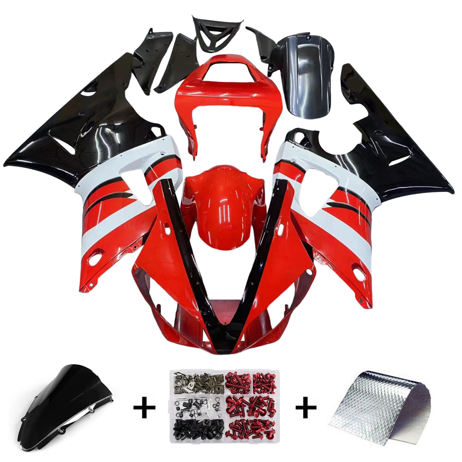 Amotopart 2000-2001 Yamaha YZF 1000 R1 Red & Black Fairing Kit