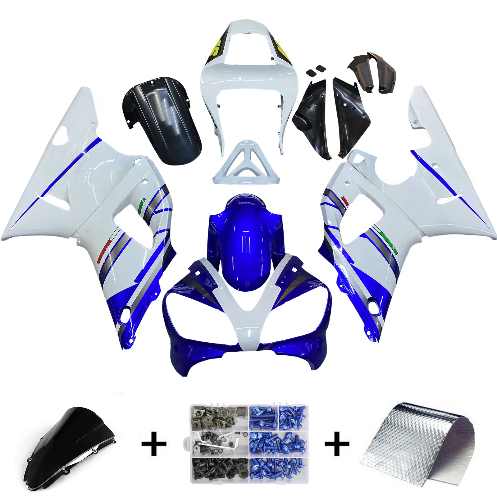 Amotopart 2000-2001 ヤマハ YZF 1000 R1 ブルー&ホワイト スタイル 2 フェアリングキット