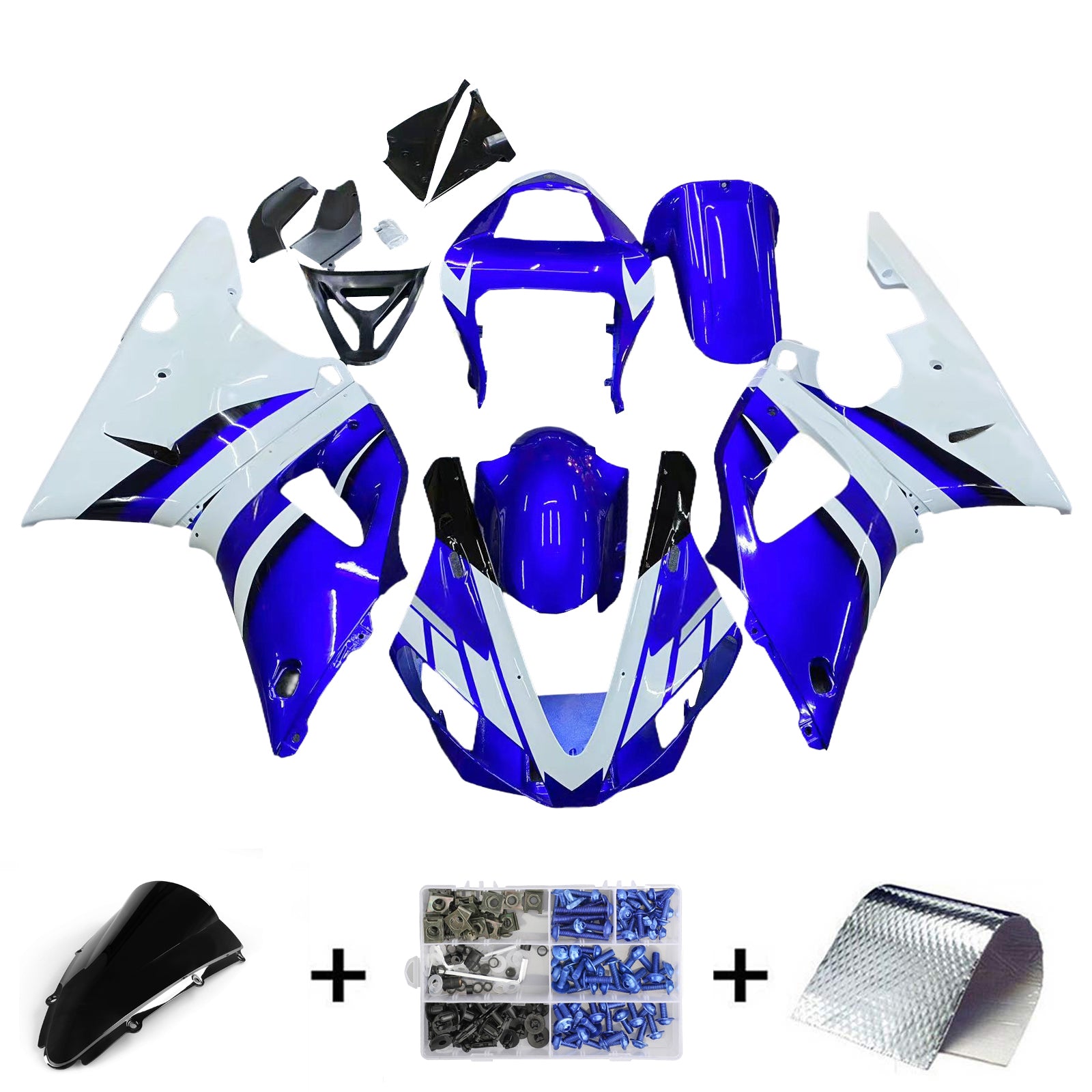 Amotopart 2000-2001 Yamaha YZF 1000 R1 Blue White Fairing Kit