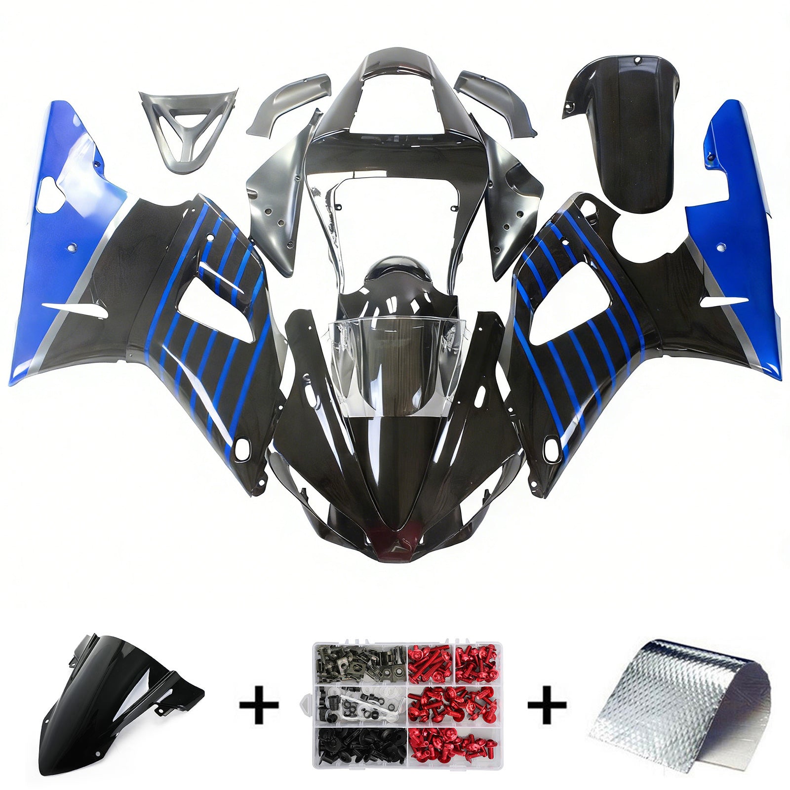 Amotopart Yamaha 2000-2001 YZF 1000 R1 Blue Black Fairing Kit