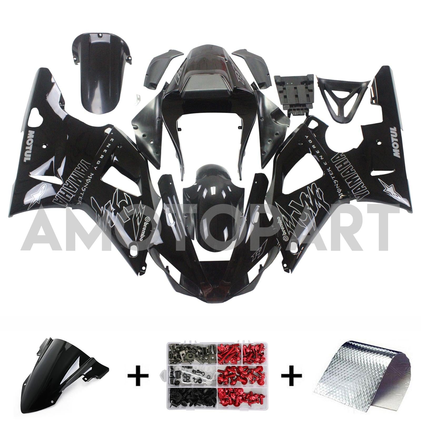 Amotopart Yamaha 2000-2001 YZF 1000 R1 svart med logotyper