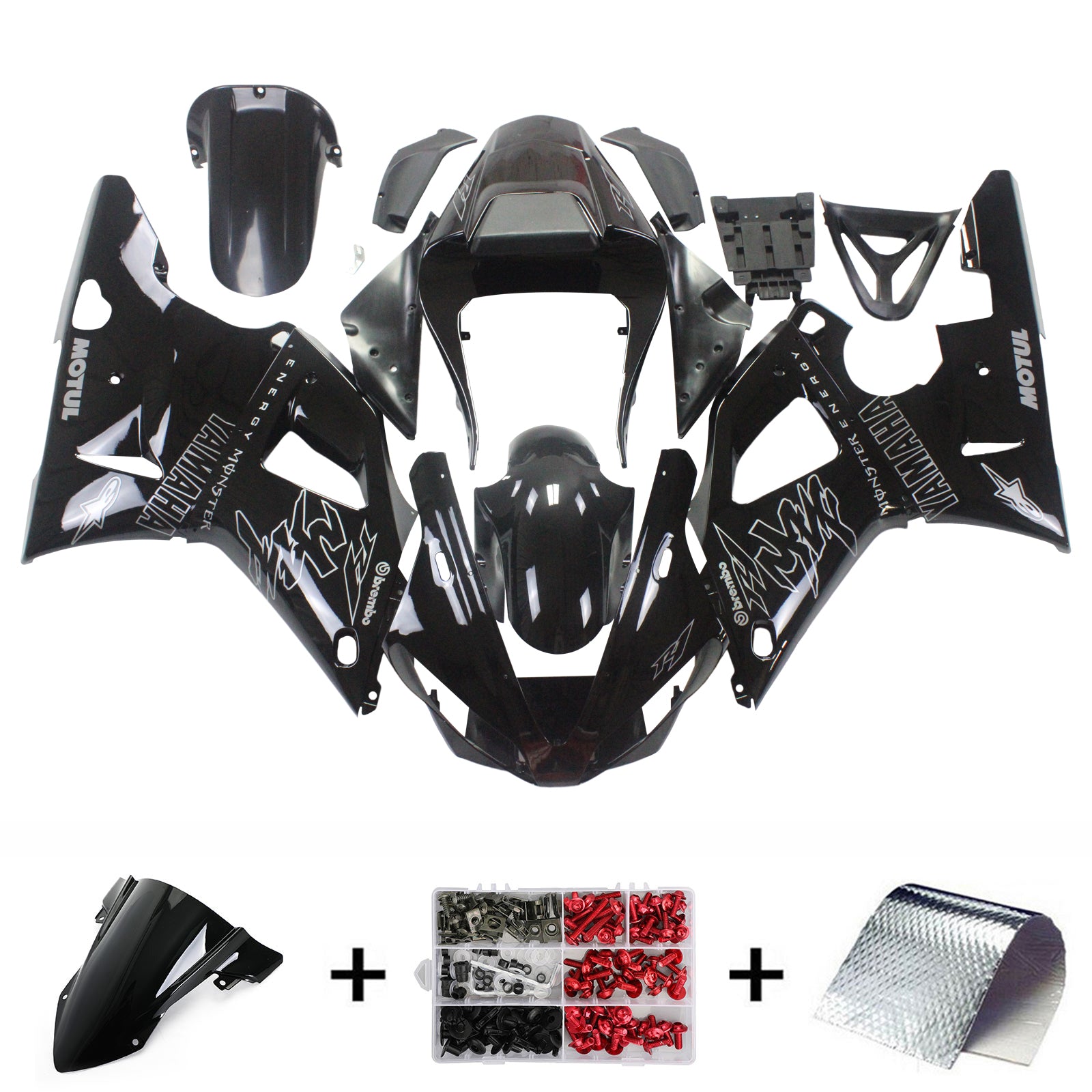 Amotopart Yamaha 2000-2001 YZF 1000 R1 Kit de carénage noir avec logos