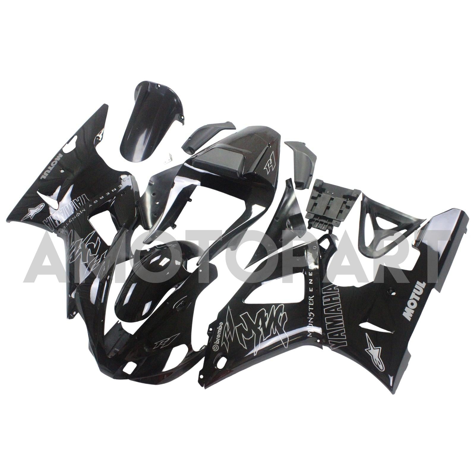 Amotopart Yamaha 2000-2001 YZF 1000 R1 Black With Logos Fairing Kit