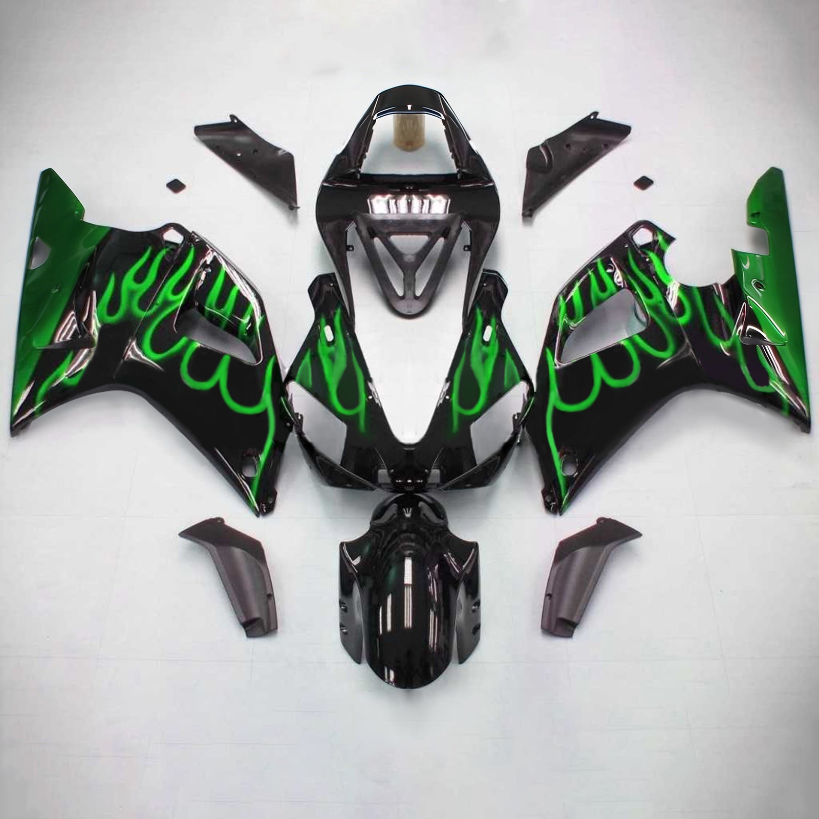 Amotopart Yamaha 2000-2001 YZF 1000 R1 Green Line With Black Fairing Kit