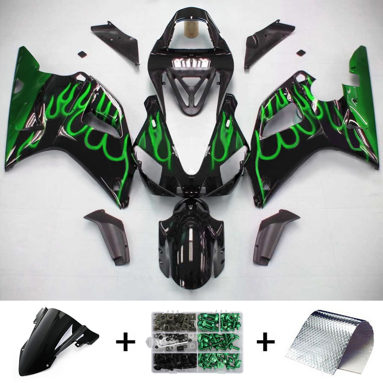 Amotopart Yamaha 2000-2001 YZF 1000 R1 Green Line With Black Fairing Kit