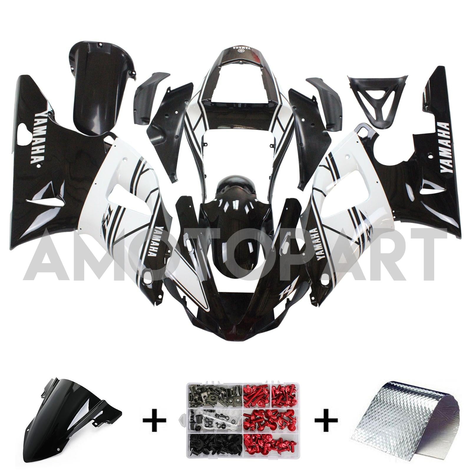 Amotopart 2000-2001 Yamaha YZF 1000 R1 Black&White Fairing Kit