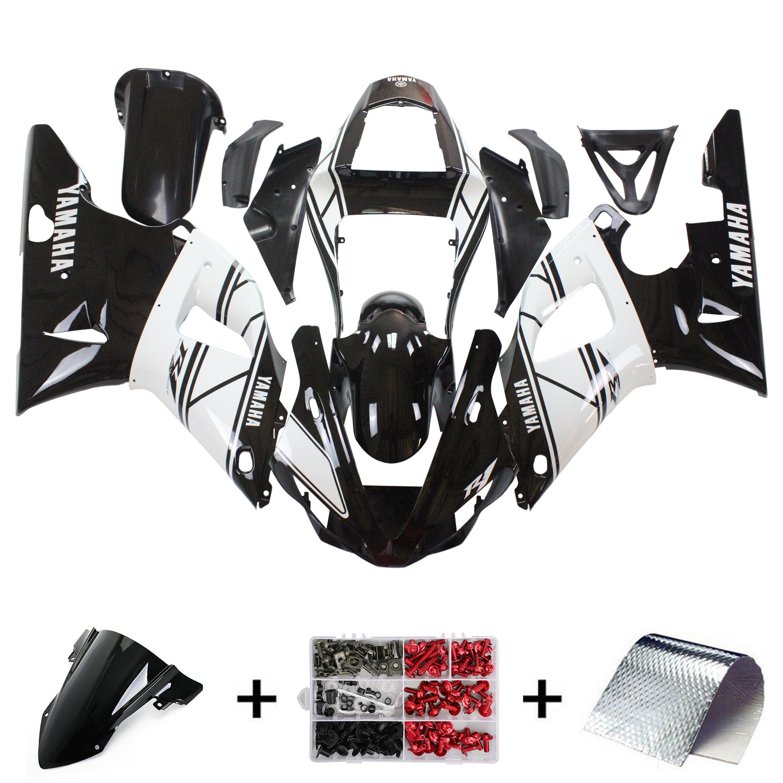 Amotopart 2000-2001 Yamaha YZF 1000 R1 Kit de carénage noir et blanc