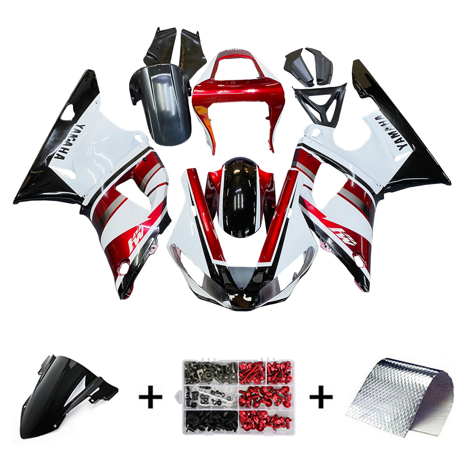 Amotopart Yamaha 2000-2001 YZF 1000 R1 Red White Fairing Kit