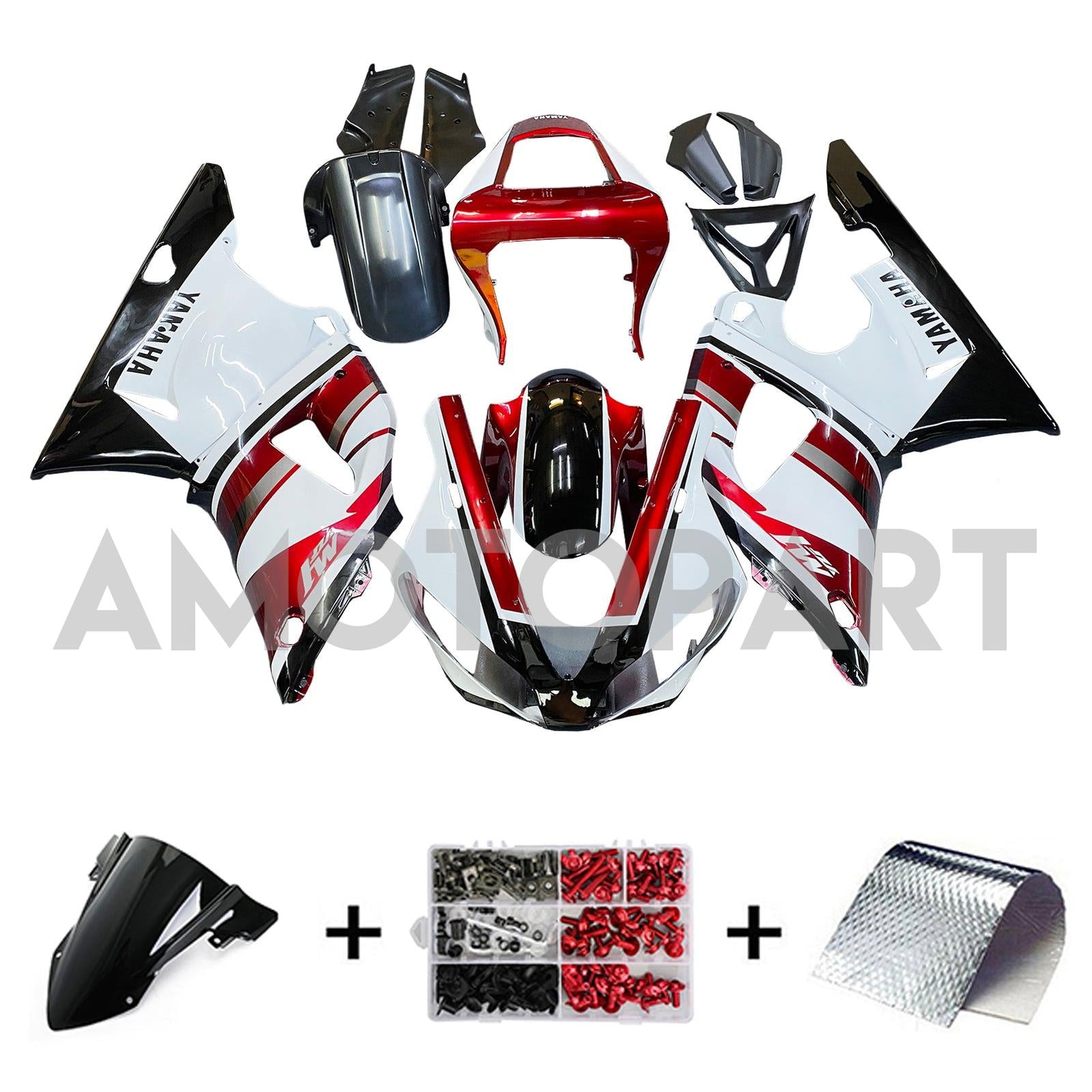 Amotopart Yamaha 2000-2001 YZF 1000 R1 Red White Fairing Kit