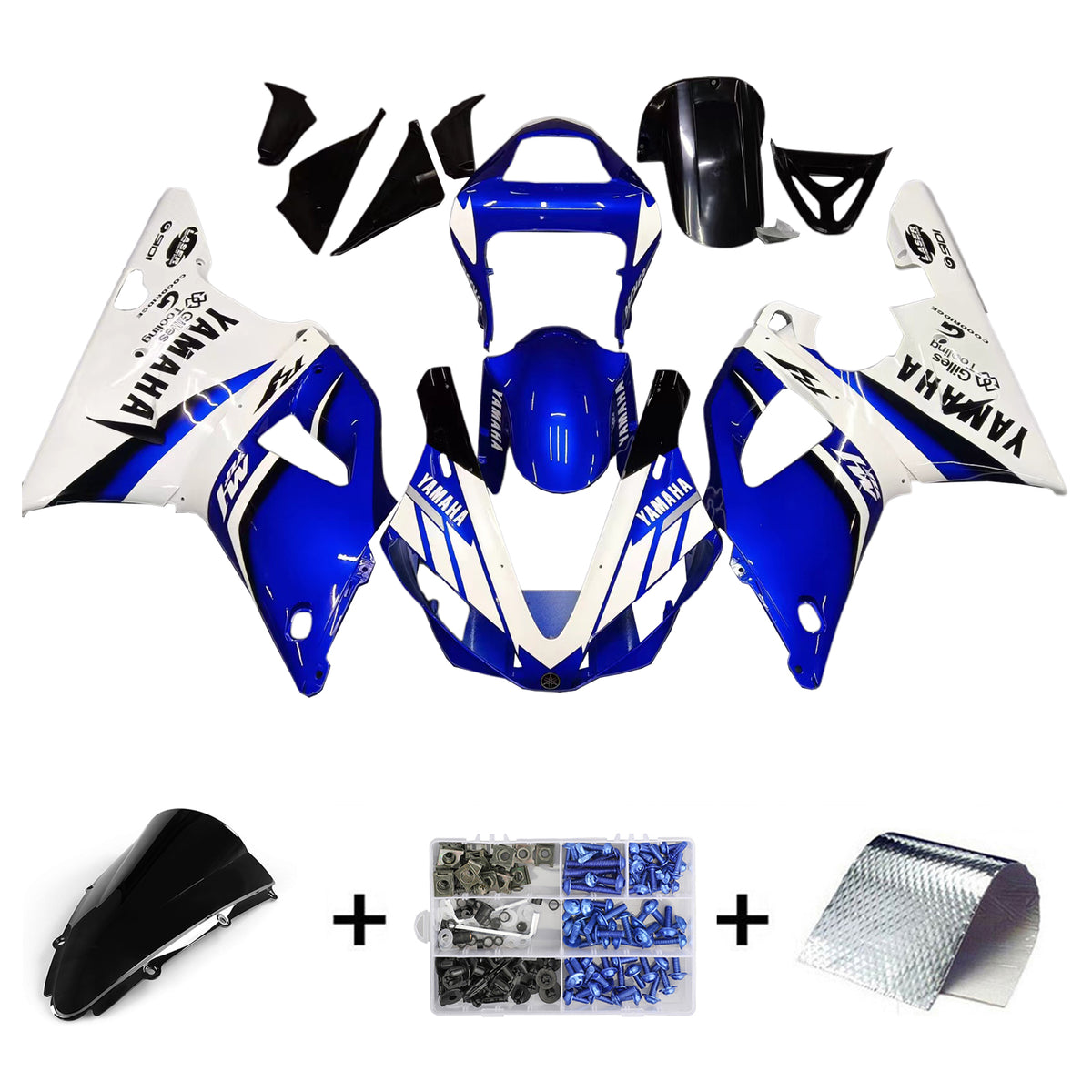 Amotopart 2000-2001 YZF 1000 R1 Yamaha Bleu & Blanc Style 1 Kit de carénage