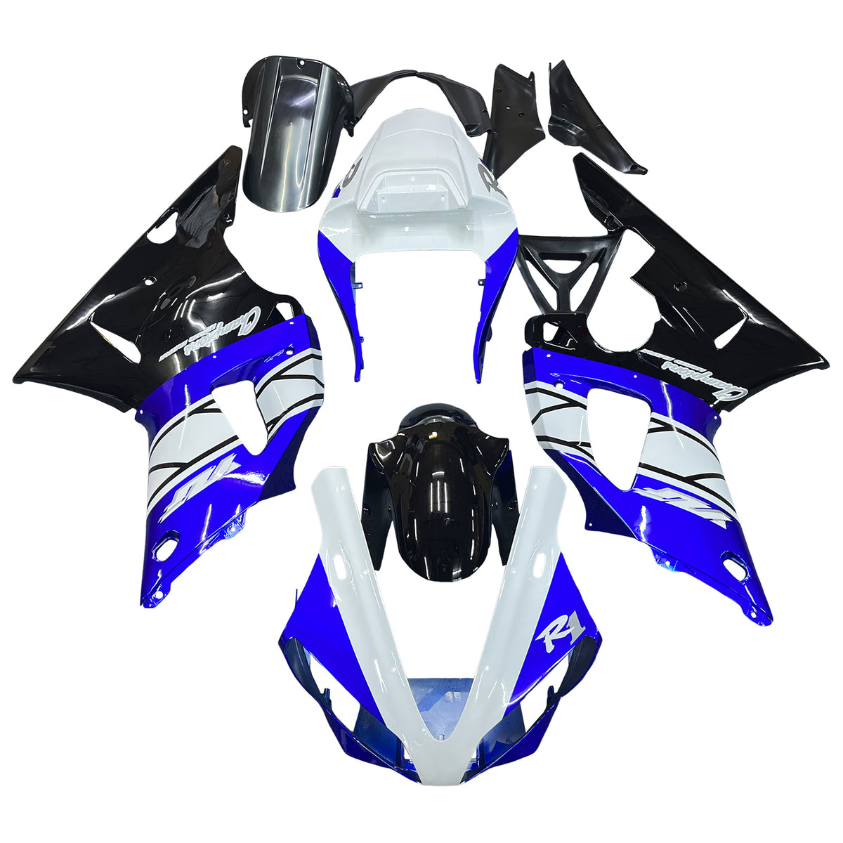 Amotopart 2000-2001 YZF 1000 R1 Yamaha Bleu et Blanc Style2 Kit de carénage