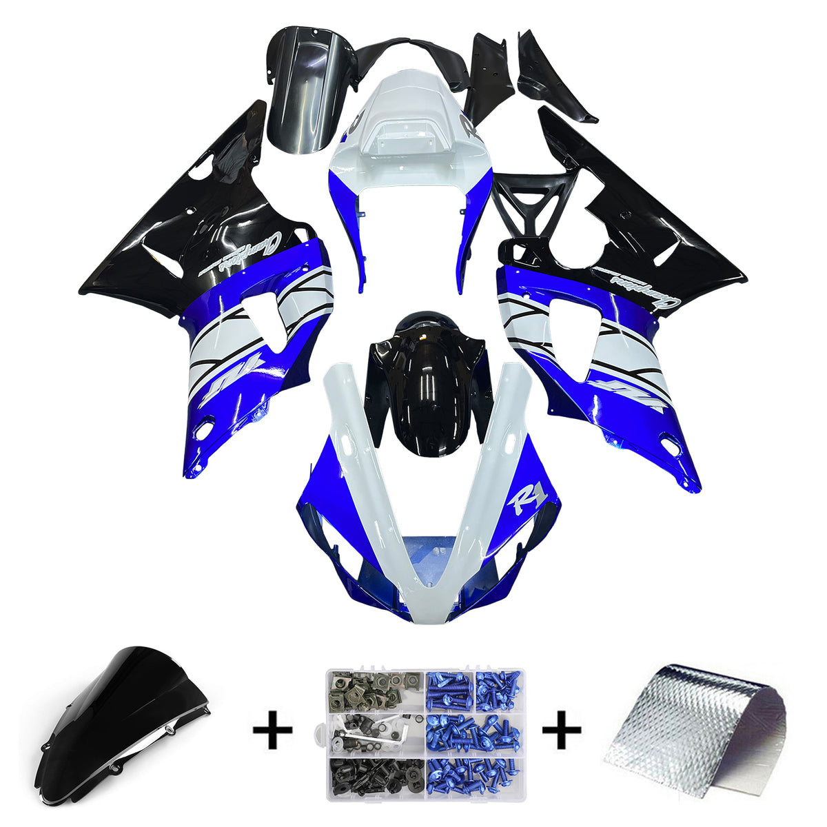 Amotopart 2000-2001 YZF 1000 R1 Yamaha Blue&White Style2 Fairing Kit
