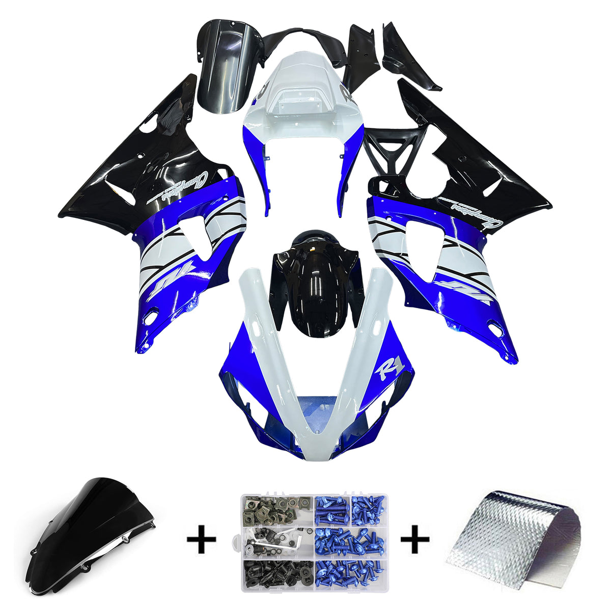 Amotopart 2000-2001 YZF 1000 R1 Yamaha Blue&amp;White Style2 Verkleidungsset