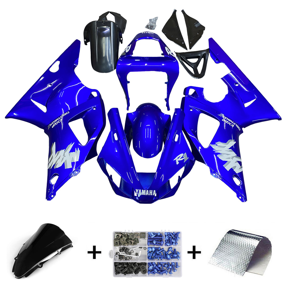 Amotopart 2000-2001 YZF 1000 R1 Yamaha Bleu et Blanc Style4 Kit de carénage